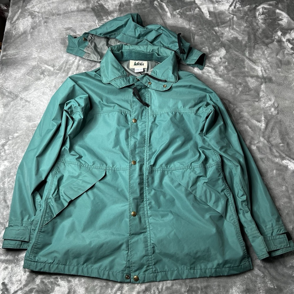 REI Jacket Men Size Large Teal/Green Gore-tex Hooded Made In USA Full Zip
